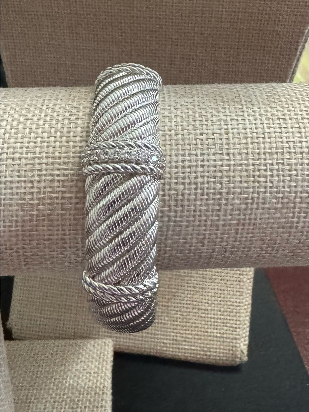 Judith Ripka .925 Luxury Designed Textured Cuff Bracelet 74g w/Diamonique Accent - Picture 9 of 9